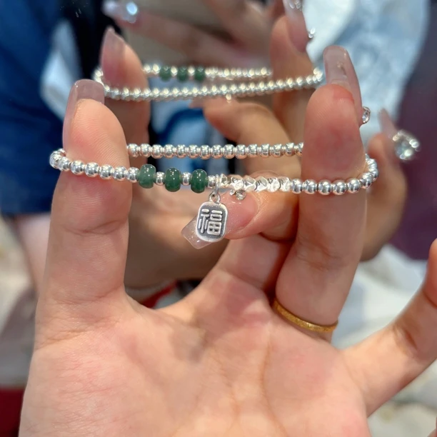 925银手链 纯银碎银几两新中式古风天然竹节礼物手链