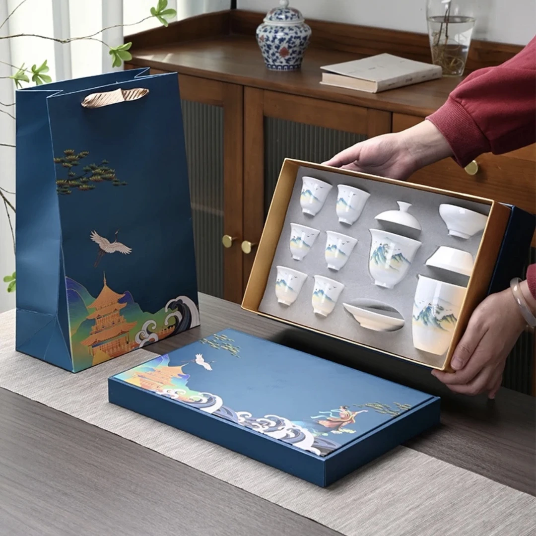 A 48(礼盒装)德化白瓷功夫茶具套装家用羊脂玉泡茶盖碗茶杯