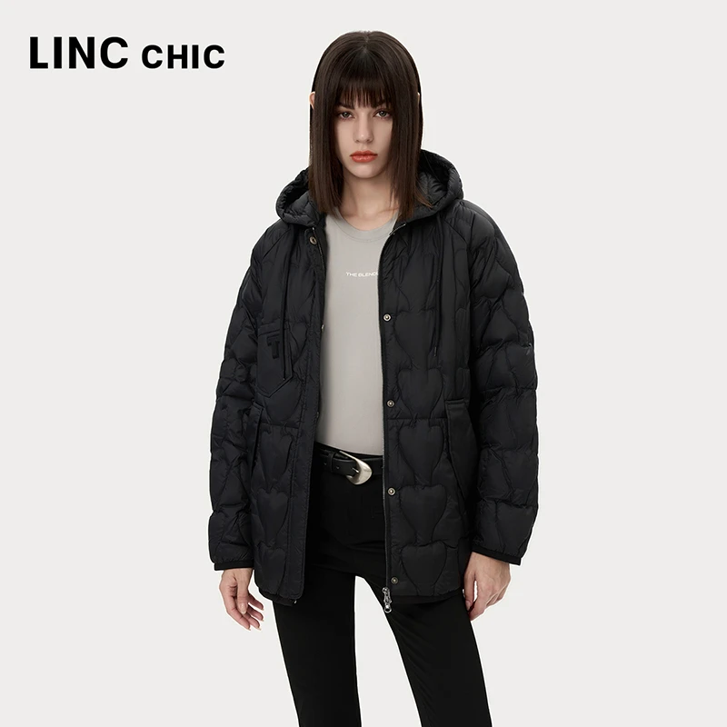 LINCCHIC/金羽杰2024年新款轻薄中长款连帽罩衫羽绒服女Y24802054