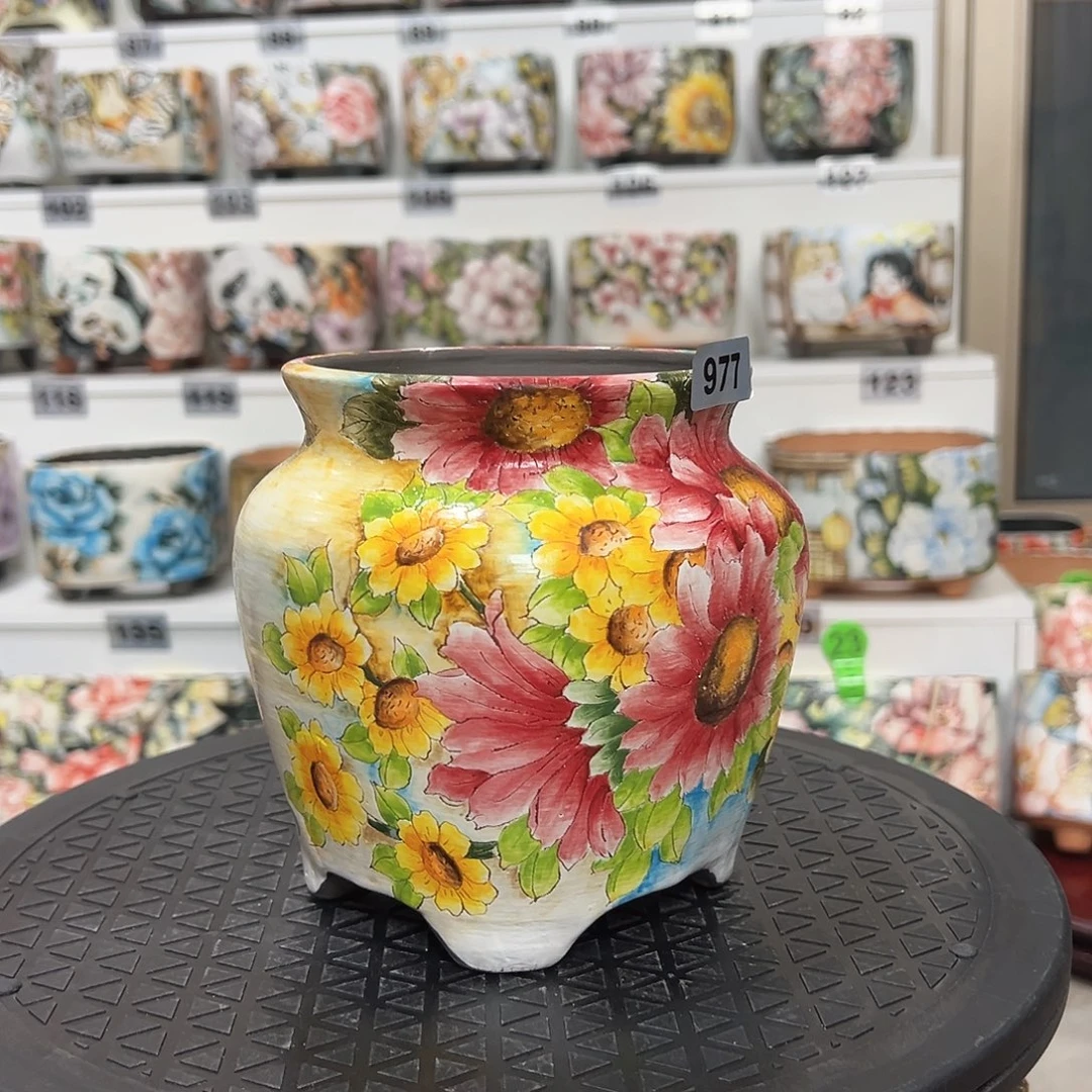 手绘陶瓷花盆口10.5高14