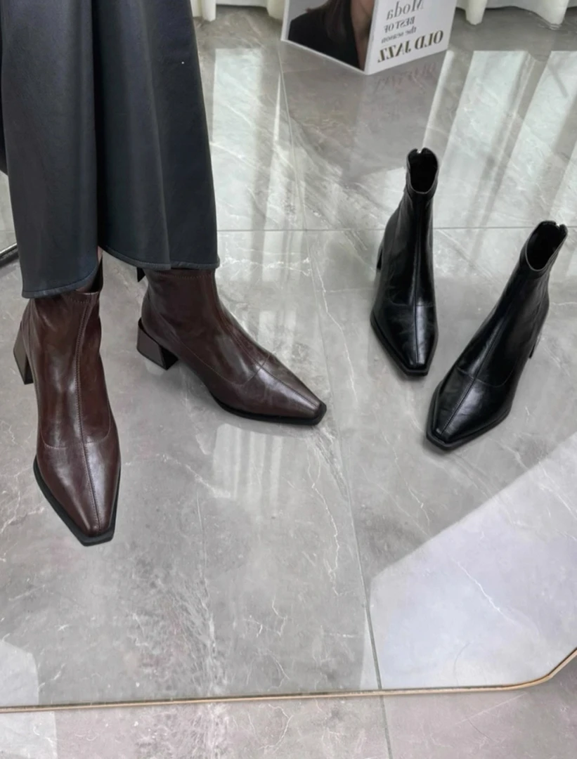 2025新款秋冬季切尔西短靴女英伦风厚底加绒显瘦羊皮烟筒靴马丁靴