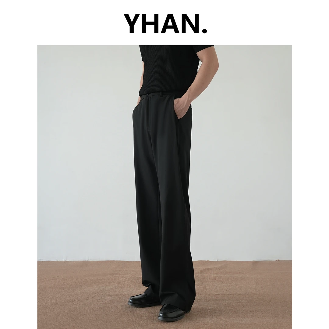 【YHAN】三本针黑色秋季垂感直筒休闲裤男坠感纯色百搭宽松西装裤潮