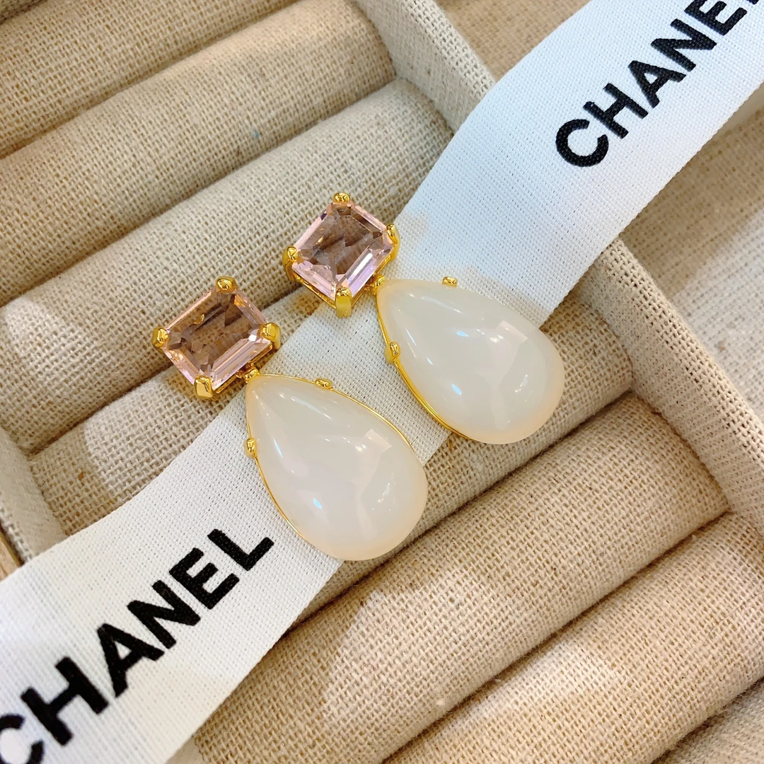 铜合金石英石耳饰 [梦幻华尔兹]中古新中式清新樱花粉白水滴耳环