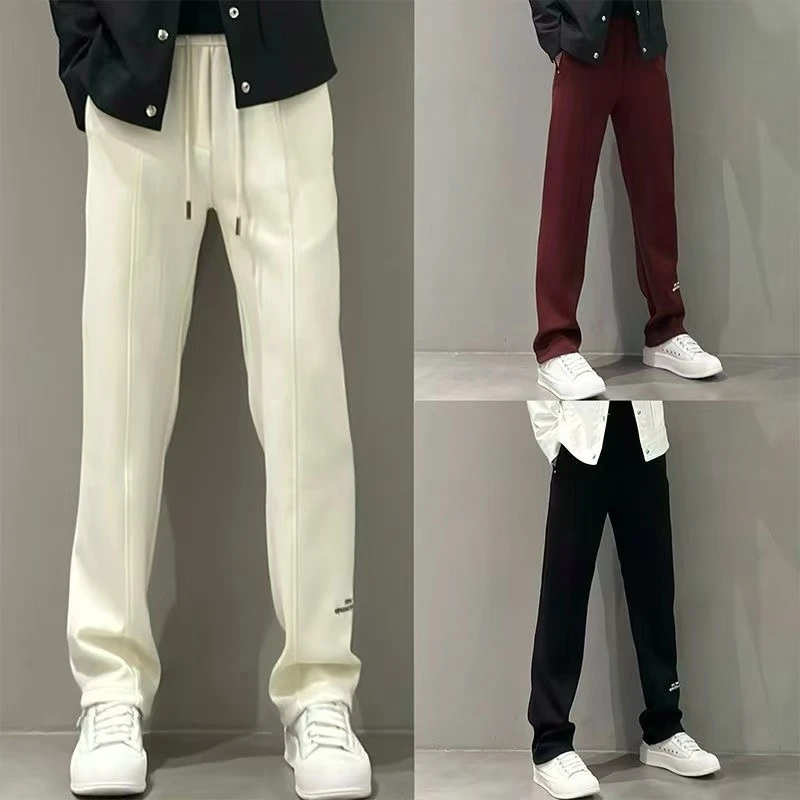 轻奢欧货男士休闲裤秋冬新款拼接垂感直筒阔腿裤时尚百搭宽松卫裤