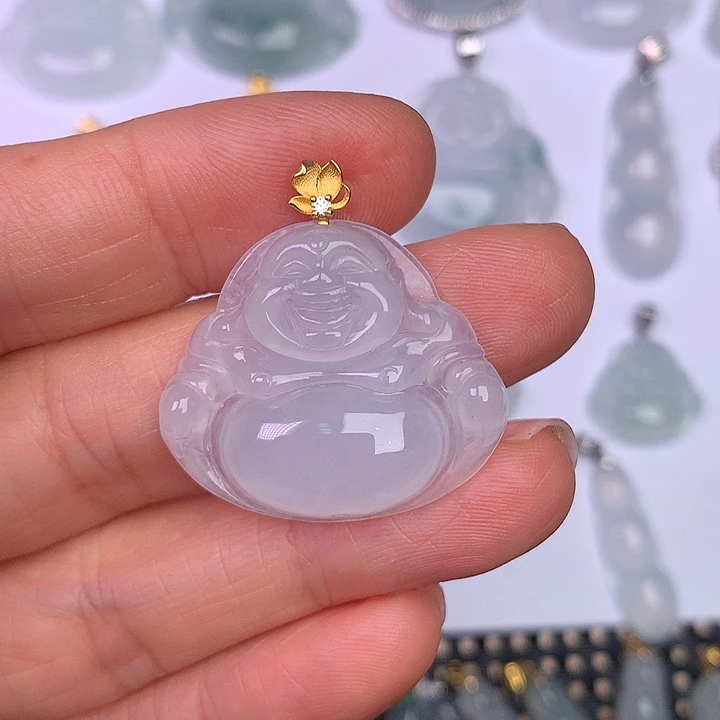 翡翠18K金镶嵌颈饰缅甸翡翠A货