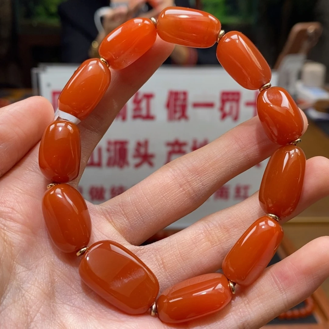 南红玛瑙串未镶嵌柿子红随形手串