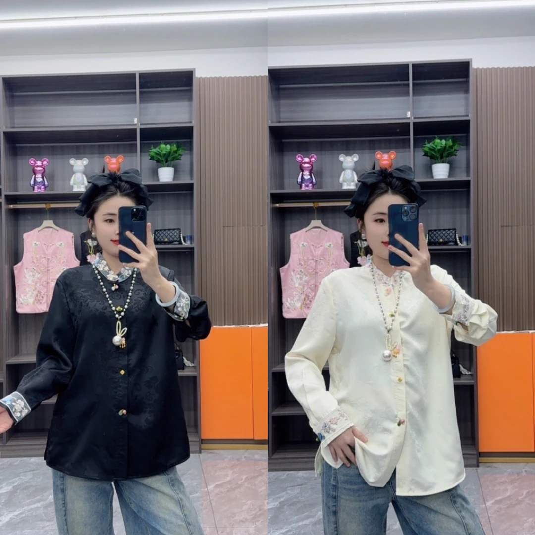 提花刺绣亮片衬衫打底