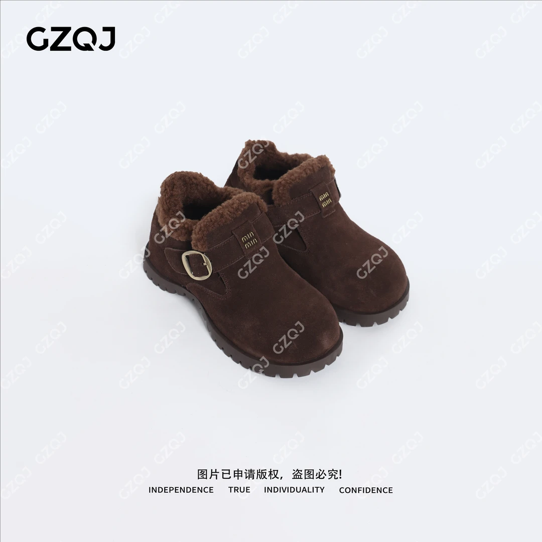 老琴私服时尚慵懒风冬季一字扣厚底保暖圆头米奇头勃肯棉鞋2132