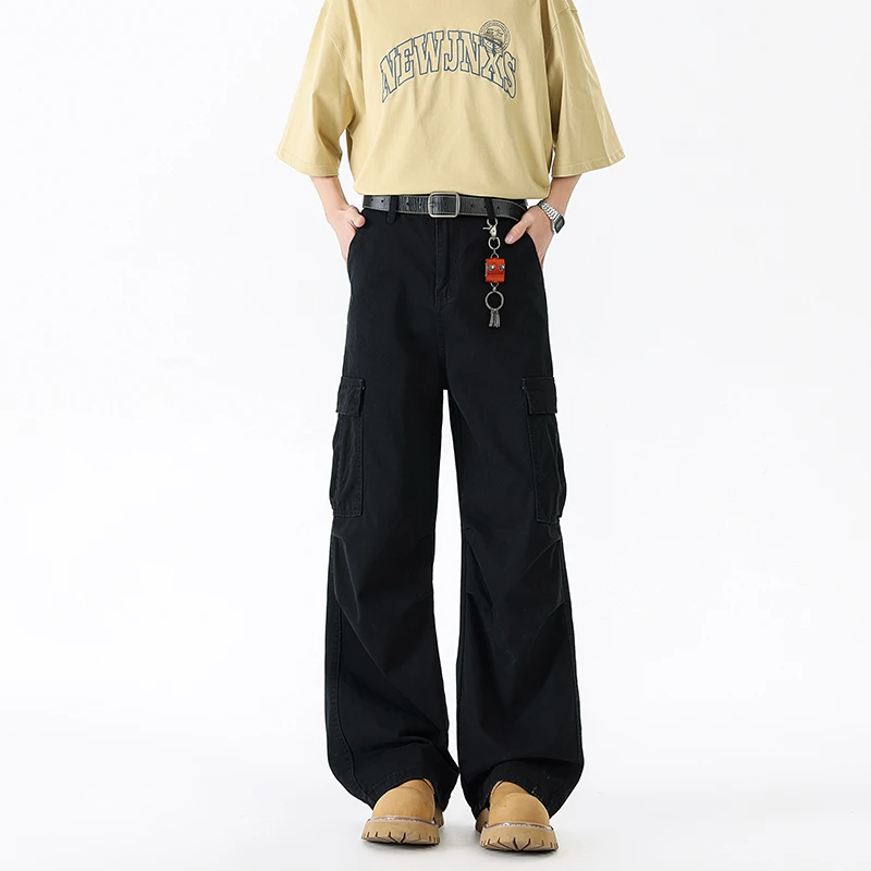 2025秋季新款阔腿复古口袋高街休闲裤抽绳秋季复古宽松速干休闲裤