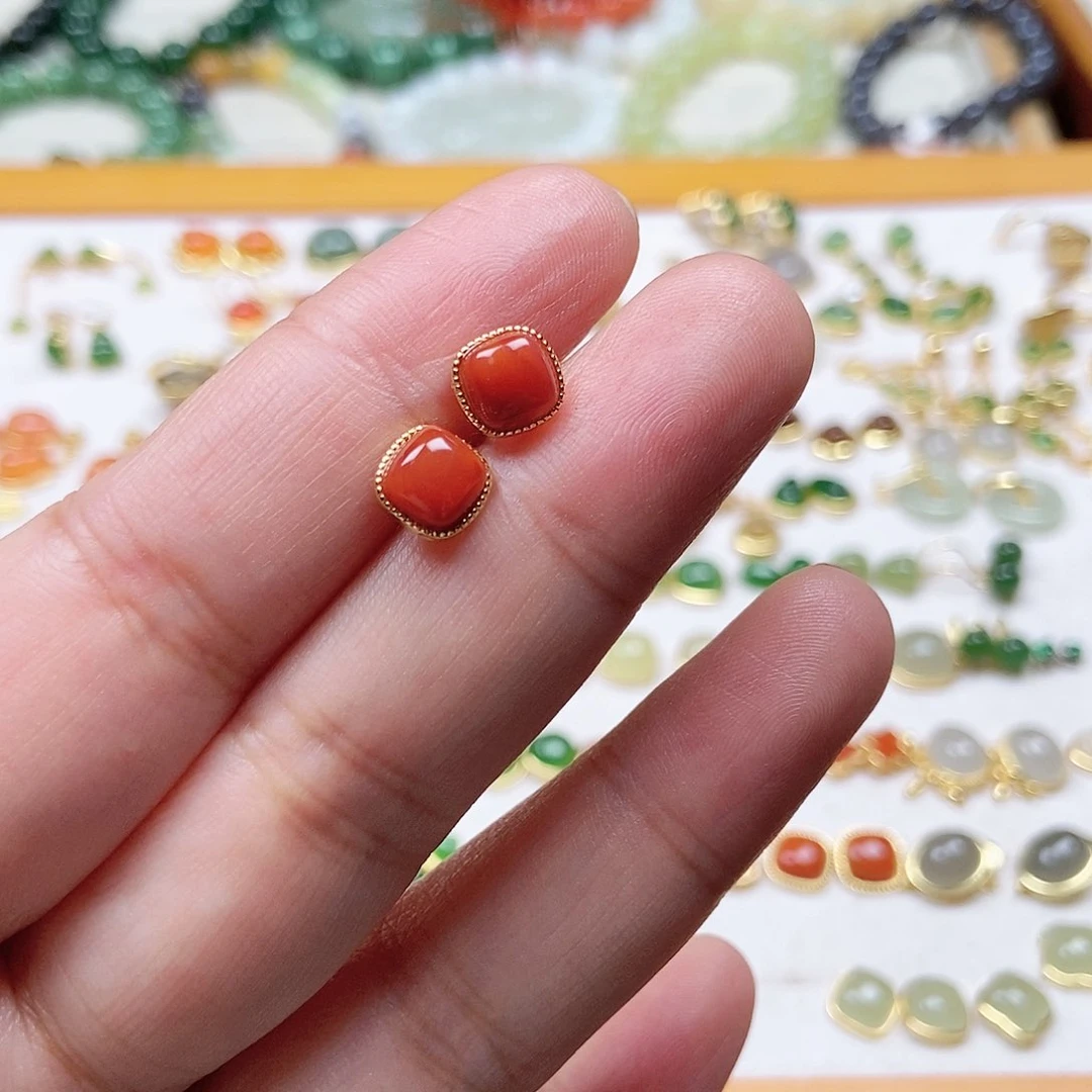 和田玉耳饰银S925镶嵌