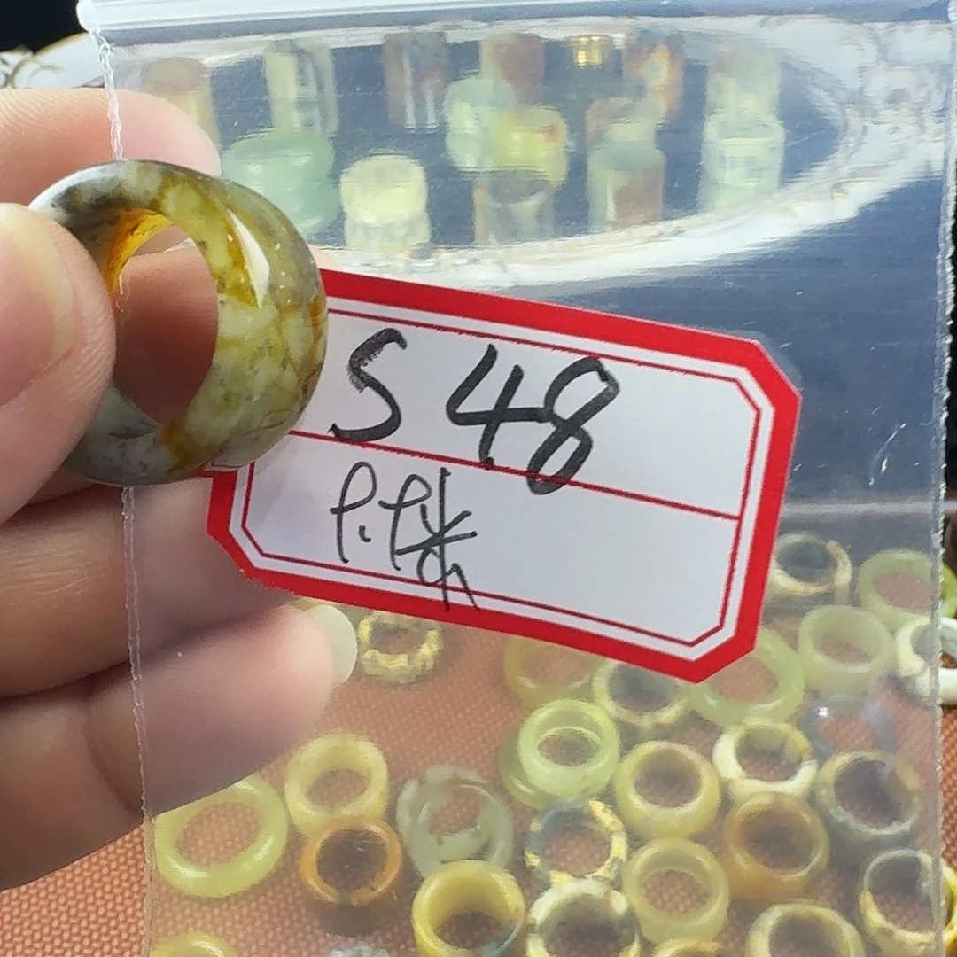 美***梨蛇纹石玉合金戒指