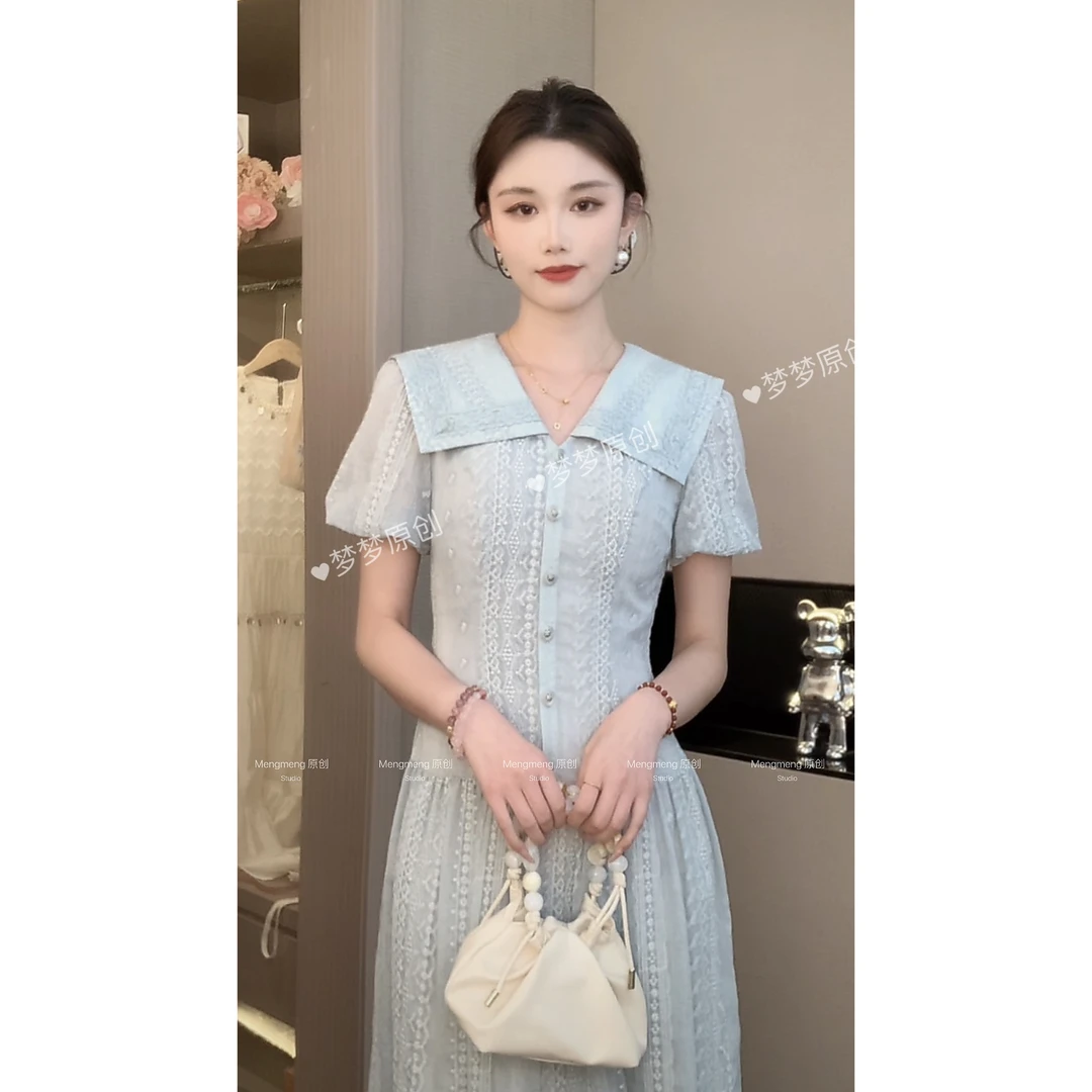 【梦梦&GERTC】梦璃 夏季法式蕾丝显瘦气质收腰连衣裙 GC252L1043
