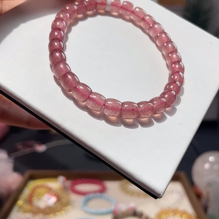 水晶手串未镶嵌草莓晶桶珠6.5