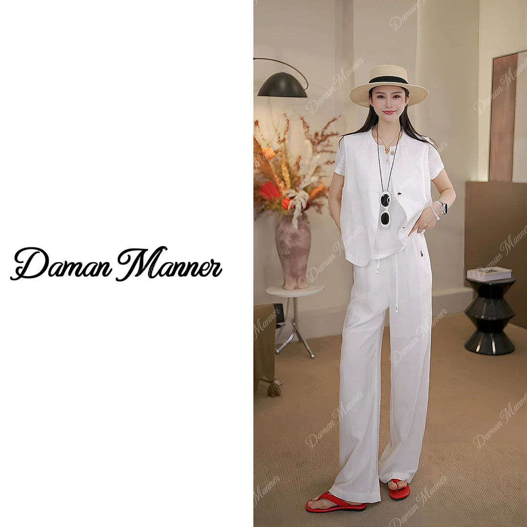 DAMAN | 亚麻窄版休闲裤气质时尚春夏季设计师直筒拖地裤DM25235