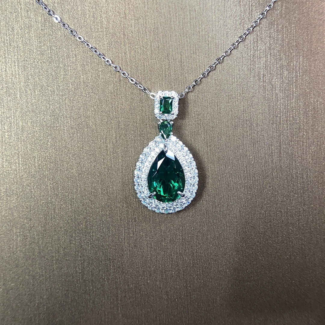 培育祖母绿珍藏级培育木佐色祖母绿项链精工银镀厚金-2012