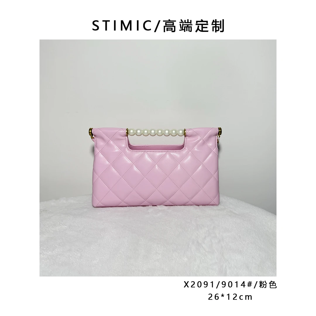 X2091/9014#/粉色高端订制手工蜡线女士时尚单肩轻奢斜挎包9014