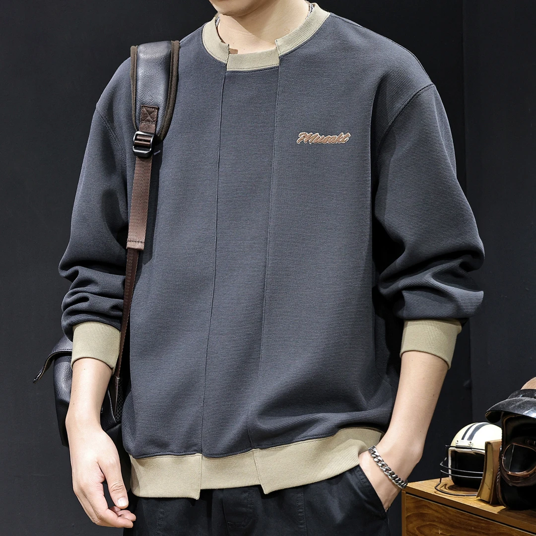 MR.MUDI/穆迪先生拼接纹理感绣花2025新款卫衣男士春秋季潮牌男装