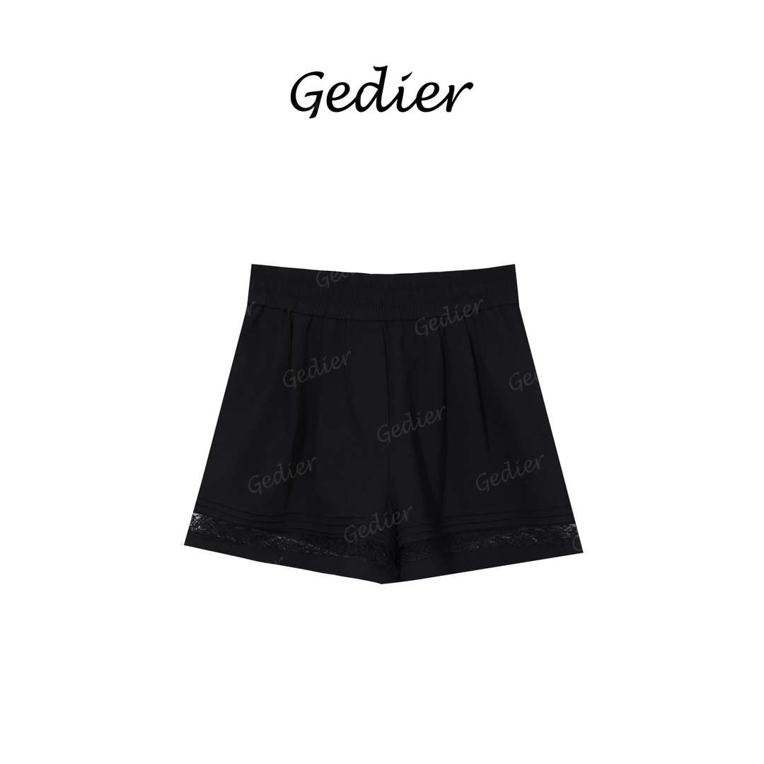 【歌蒂尔】设计款蕾丝镂空百搭短裤 休闲简约面料舒适裤子KG520926Y