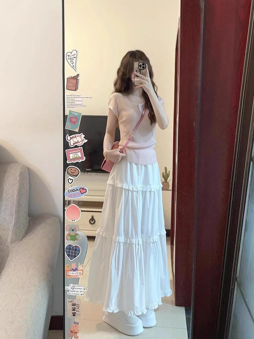 夏日穿搭一整套2025新款网红韩里韩气清冷松弛感绝美套装半身裙子