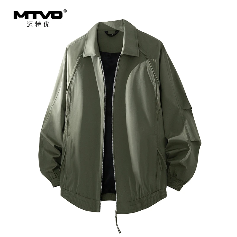 翻领夹克外套2025年新款秋季男生美式潮牌时尚简约褶皱百搭夹克