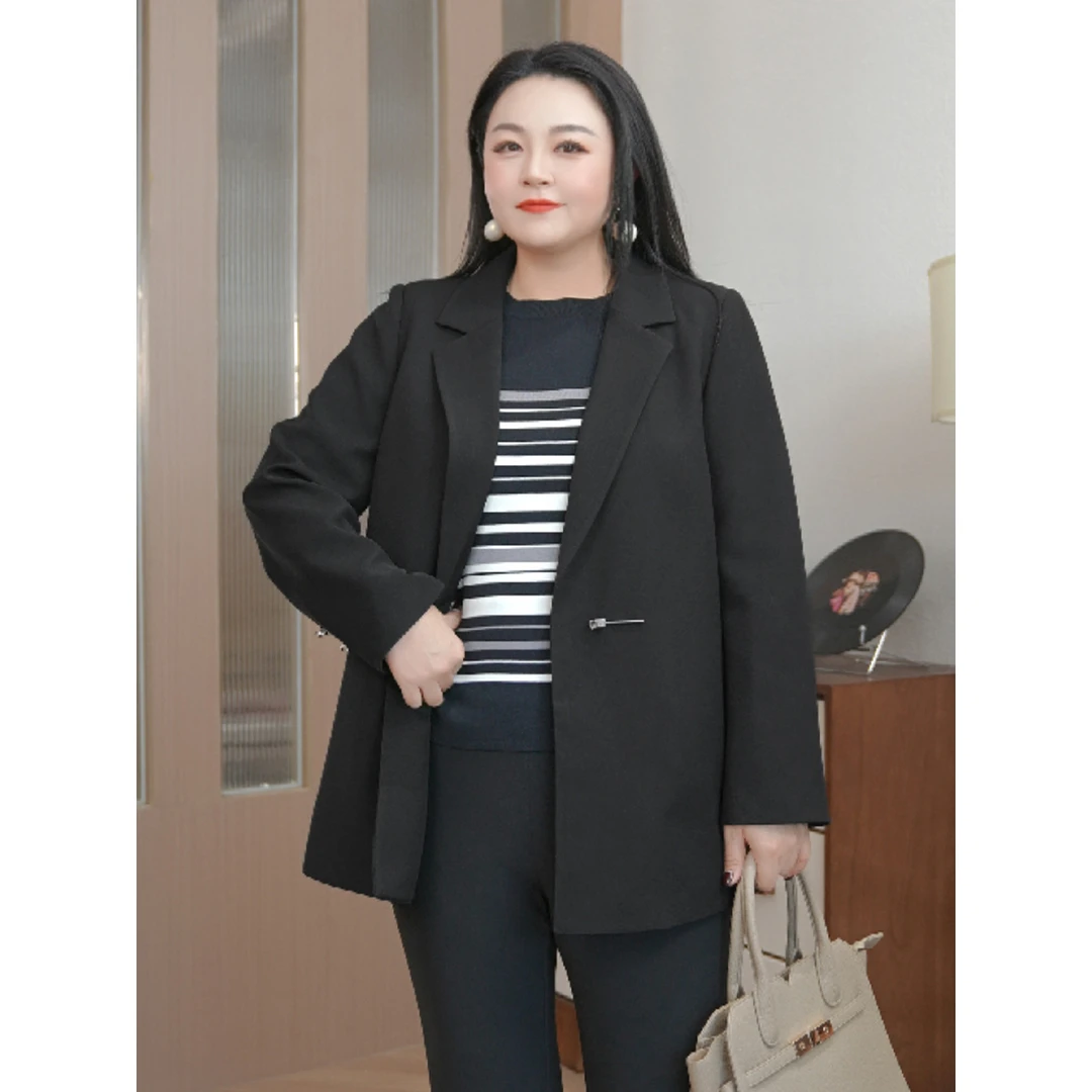 MsShe大码女装秋装轻职场通勤宽松中长款西装外套J~B2502003