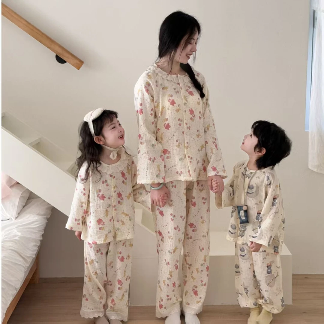 儿童睡衣女中棉纱大童春秋夏季纯棉A类全棉男女孩家居服