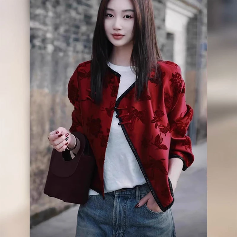 今年流行爆款新中式国风上衣红色外套2025春季小个子复古盘扣唐装
