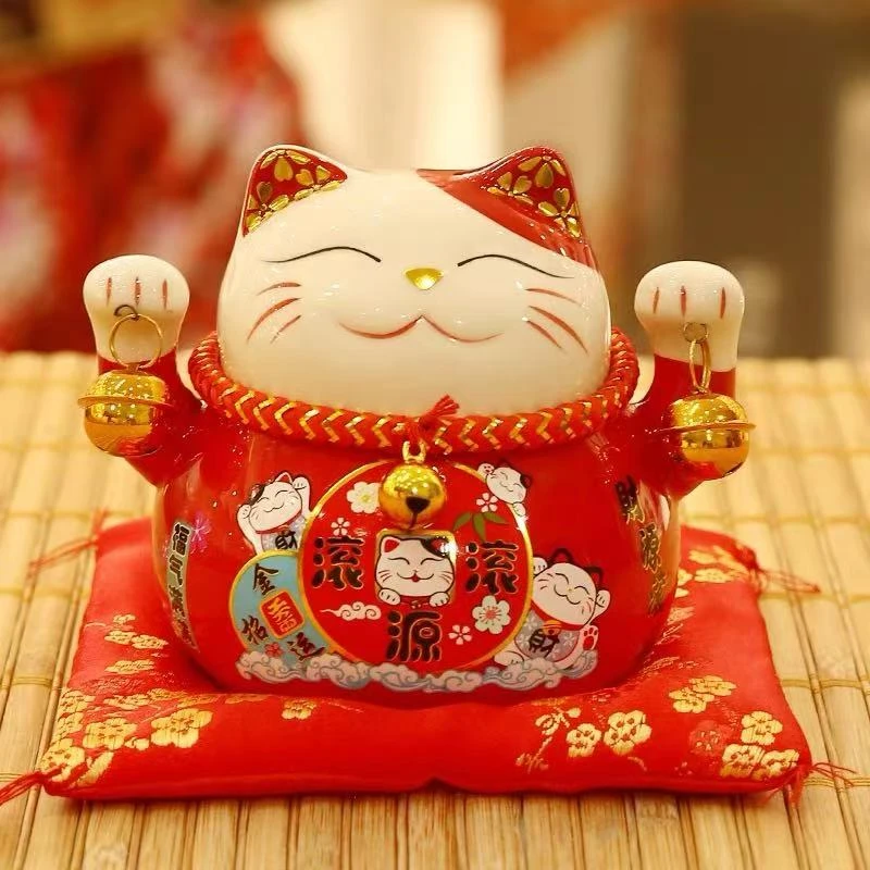 招财猫小摆件陶瓷创意礼品家居装饰存钱罐客厅店铺开业发财猫C802