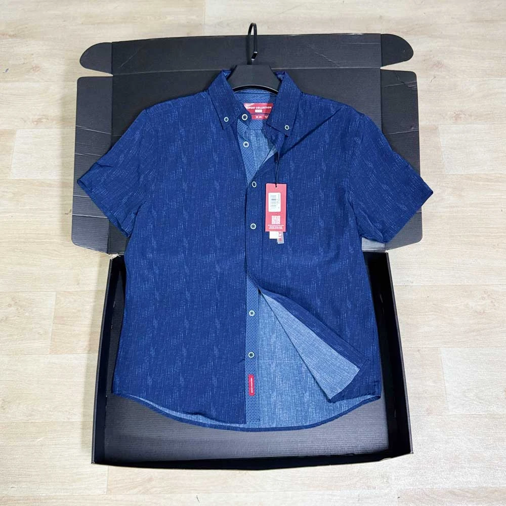 高性能定制面料美式原单衬衫弹力抗皱夏季男士休闲时尚短袖衬衫