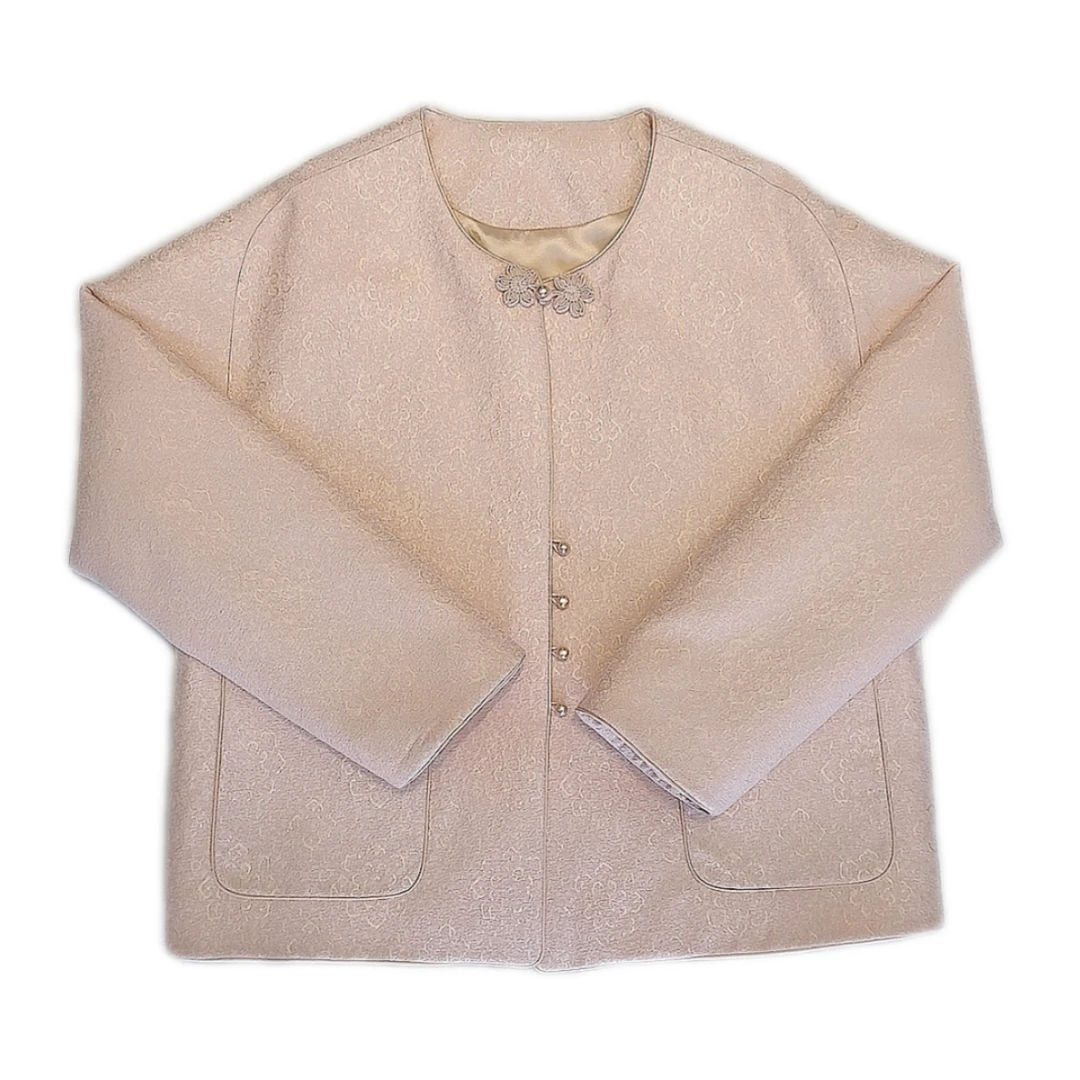 【抽象团花棉服】上久楷丝毛棉服 有围巾 带钢印 夹层蚕丝絮片D030