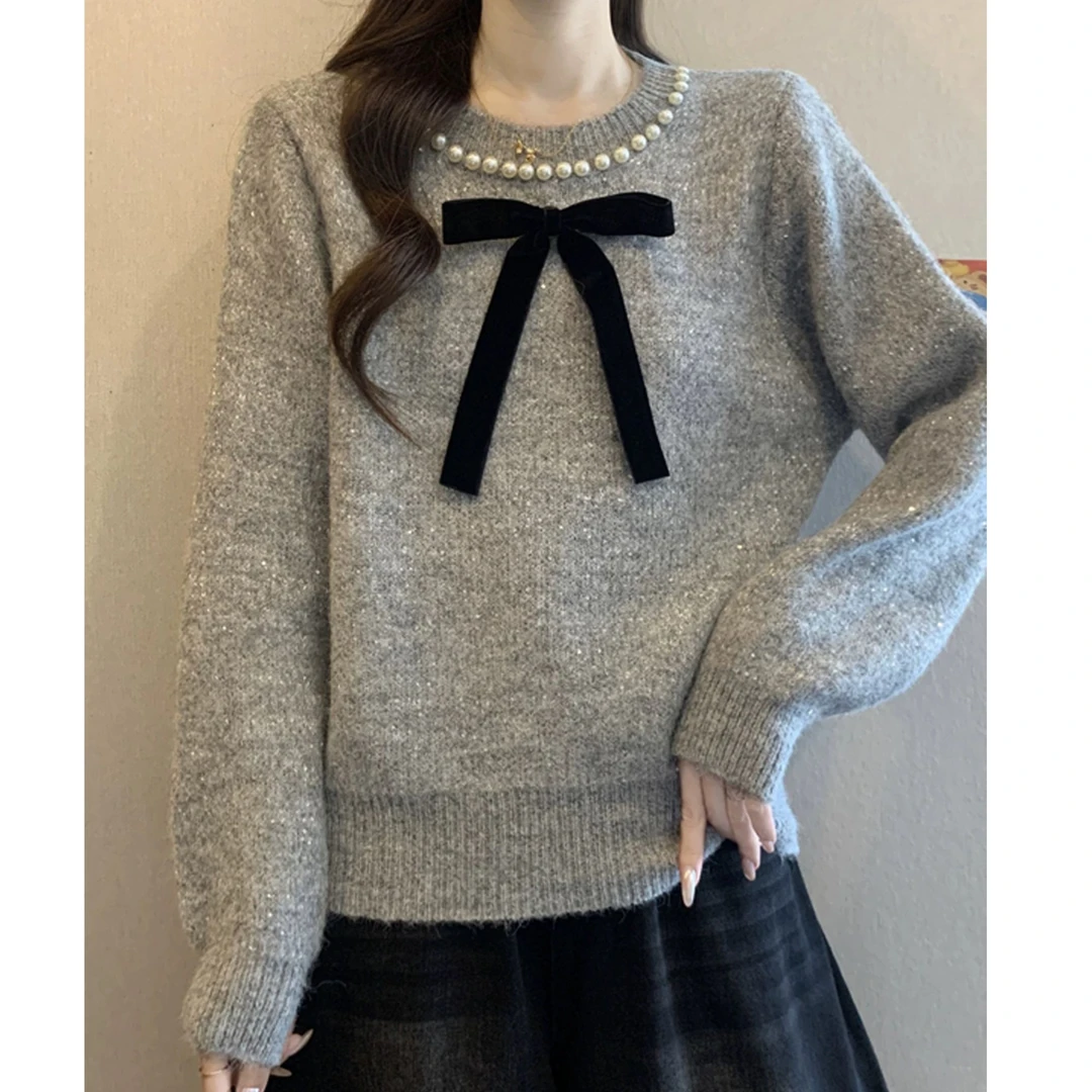 3859小香风蝴蝶结毛衣
