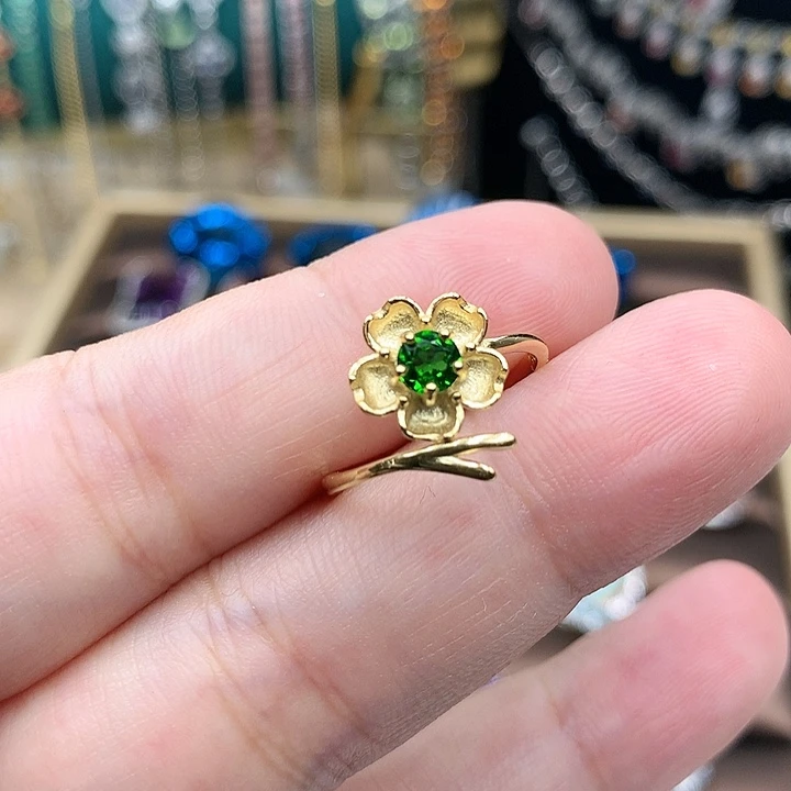 银S925镀金镶嵌透辉石戒指