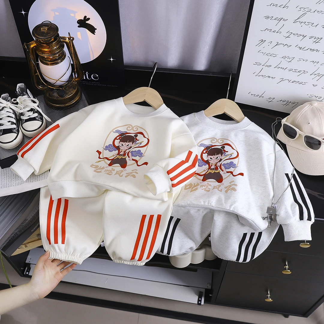 2025新款哪吒卫衣套装两件装春秋卡通上衣休闲卫裤男童女童组合装