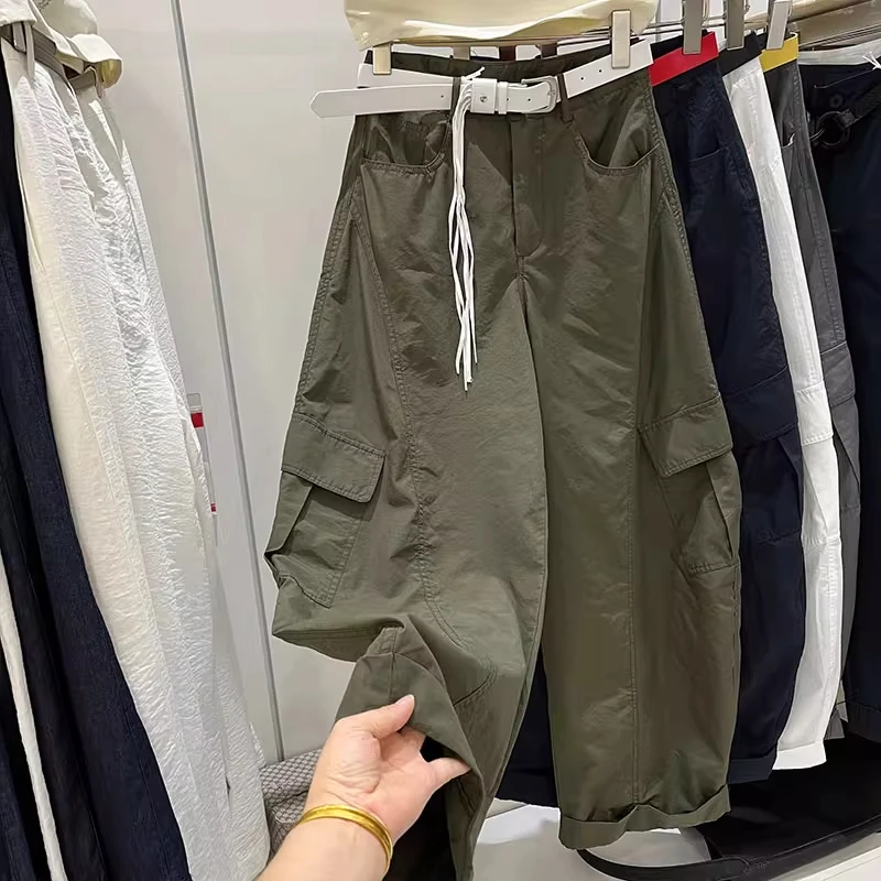欧货工装阔腿裤女薄款2025夏季新款防晒百搭休闲裤拖地长裤弯刀裤