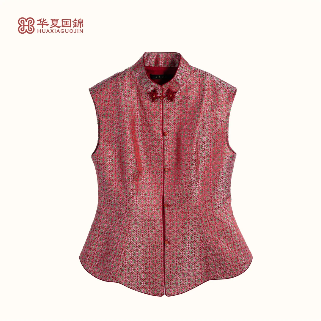 【四川工美蜀锦】新中式红地柿蒂如意纹收腰蜀锦马甲【赤瑛】