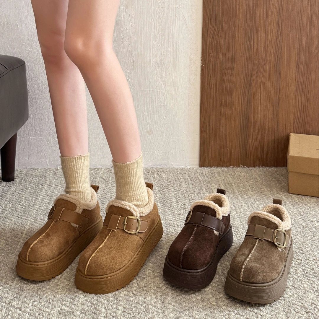 贾不假冬季女士加绒平底棉鞋2025新款厚底保暖舒适勃肯鞋百搭爆款