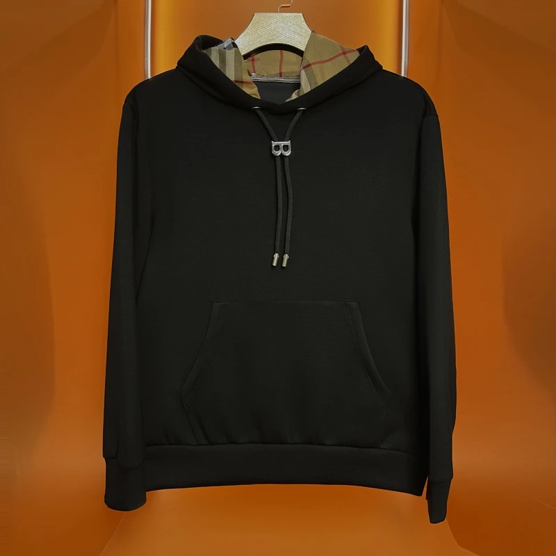 秋冬欧货高街潮流运动休闲连帽格纹情侣款套头卫衣