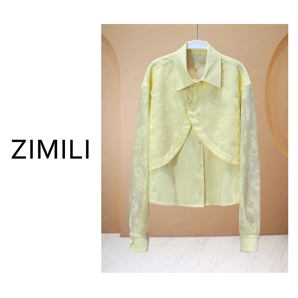 【亮哥女装】2025欧版《铃兰》鹅黄色网纱叠层时尚气质衬衫8122-Z6