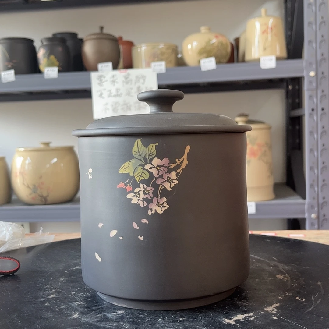 罐红泥哑光刻填存茶罐