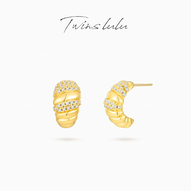 TWINS LULU 镀K金【羊角包】时尚百搭轻奢感扭纹C形耳环TSL2643