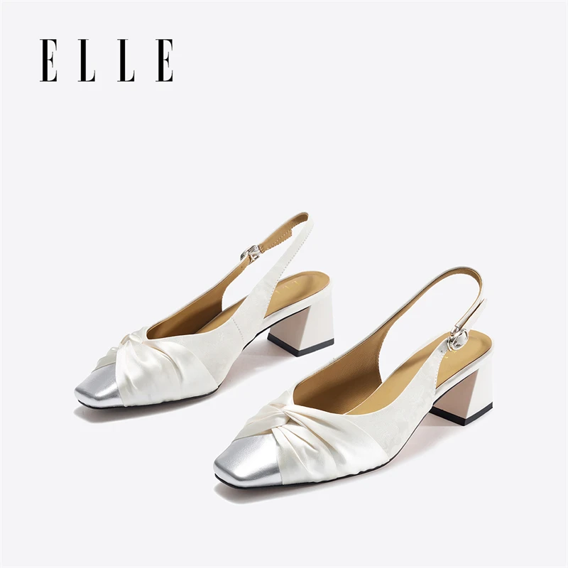 ELLE小香风单鞋女式新款玛丽珍夏季法式仙女方头后空粗跟高跟鞋