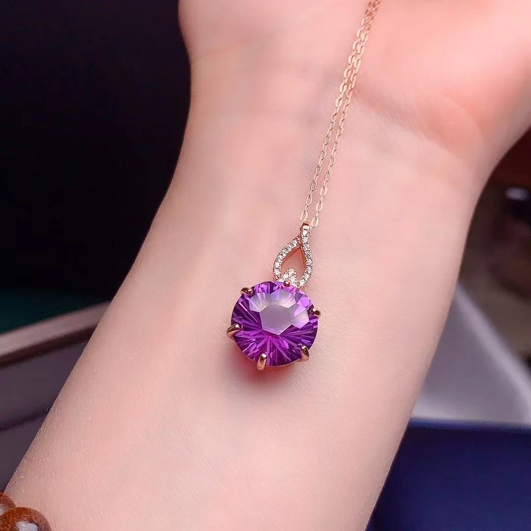 [J精工烟花切]天然紫水晶吊坠 简单时尚百搭