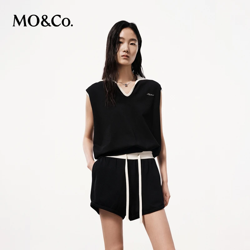 【千颂妮专享】MOCO夏POLO领开襟宽肩短款薄款无袖背心MBD2SWT006