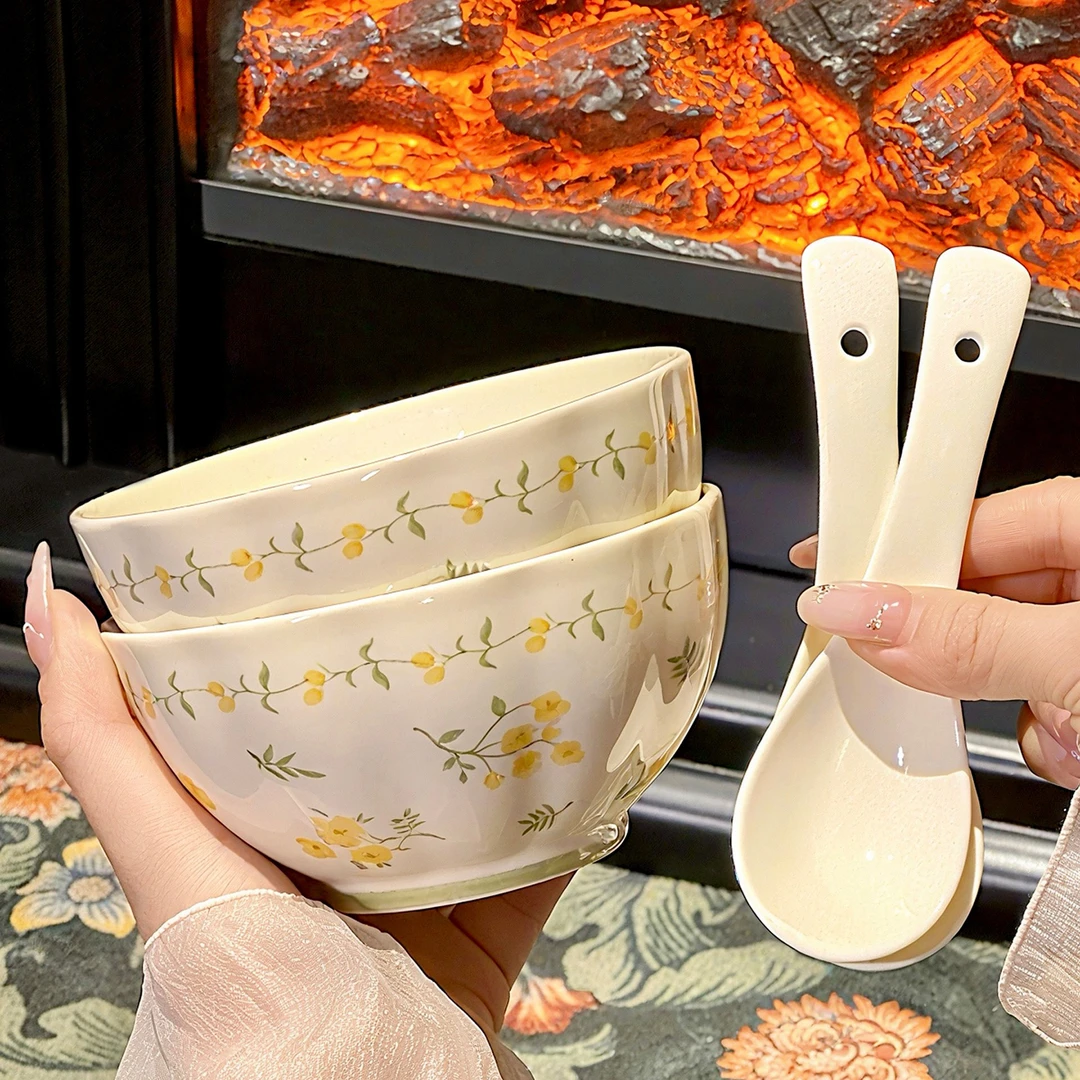 特别好看的饭碗家用釉下彩陶瓷米饭碗小碗高颜值女生个人专用碗具