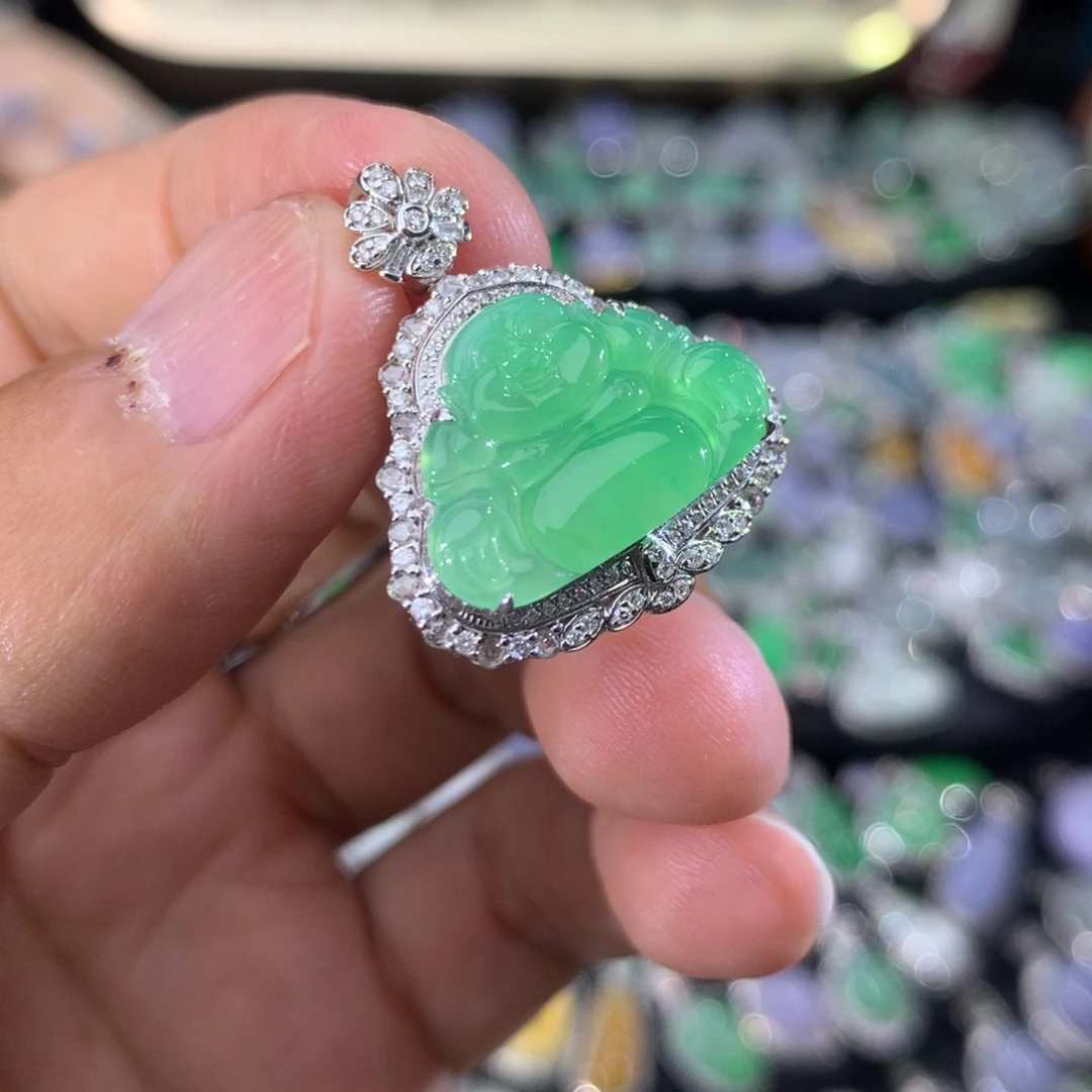 翡翠18K金镶嵌吊坠(不含链)