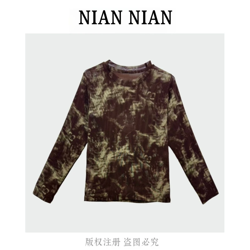 【优雅女神】年年2025新款秋冬季韩系洋气复古百搭扎染设计长袖T恤