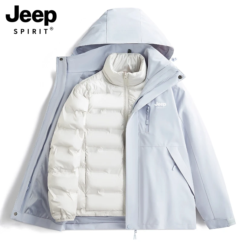 JEE SPIRITP蓝色羽服冲锋衣女冬季休闲户外防水防风三合一冲锋衣