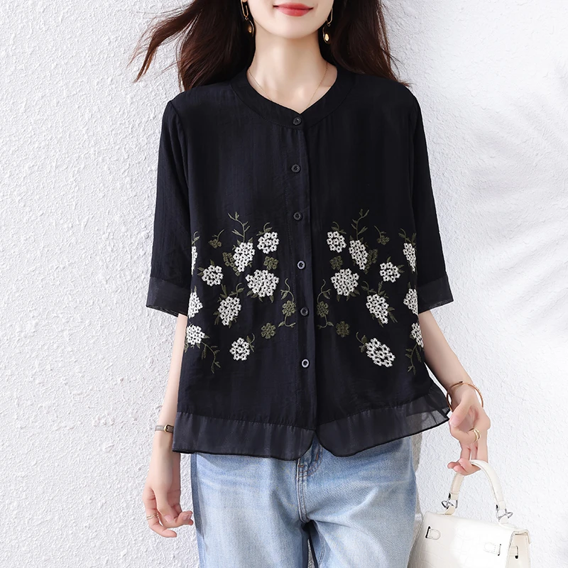 【女神新衣】复古气质大码衬衫胖mm宽松遮肉显瘦百搭短袖上衣女