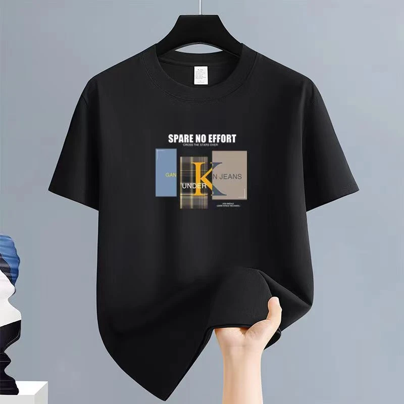 雅鹿男装雅鹿夏季男士短袖轻奢透气纯棉宽松印花圆领休闲半袖潮流