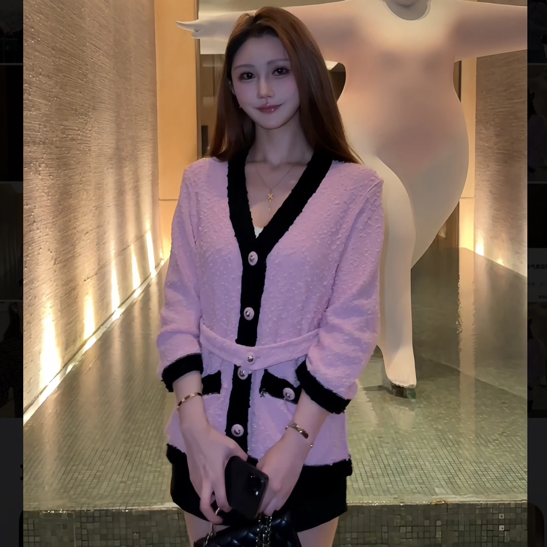 【VBB高奢】秋季小众名媛气质小香风V领开衫外套